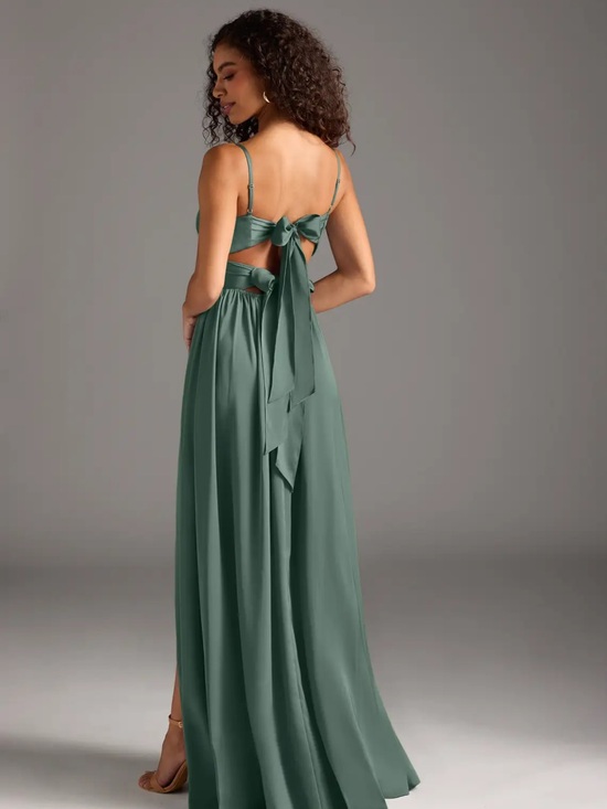 Azazie Dresses & Skirts - Azazie Sage Green Backless Bow Maxi Dress